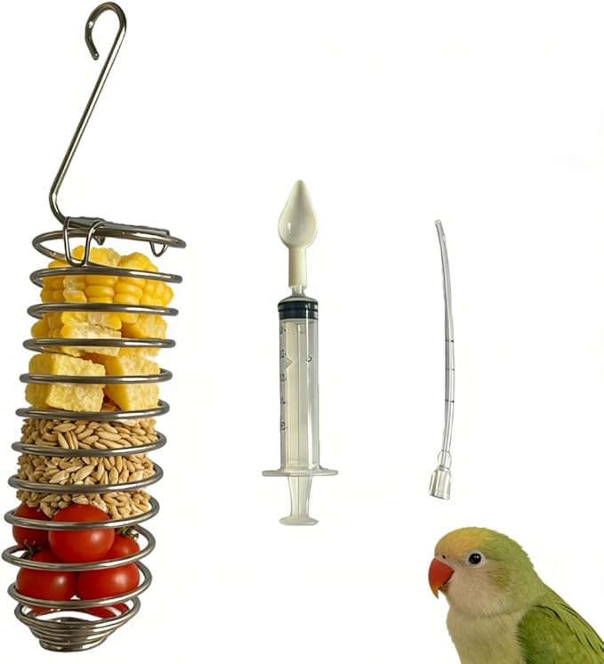 2 pcs Bird Feeding Set, Fruit Stick Feeder for Hanging, Syringe Feeder for Small Animal Food Treats Suitable Parrots Cockatoo Cockatiel