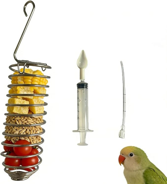 2 pcs Bird Feeding Set, Fruit Stick Feeder for Hanging, Syringe Feeder for Small Animal Food Treats Suitable Parrots Cockatoo Cockatiel