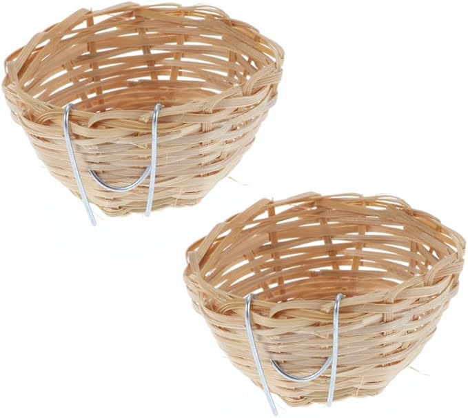 balacoo Handmade Bamboo Bird Nest with Hook Hanging Nest Box 3.93X3.93X2.36In Cozy Shelter for Small Birds Parrots and Doves Natural Bamboo Material Set of 2