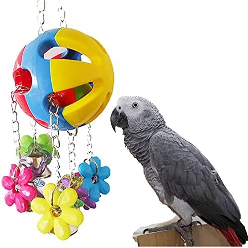 Bird String Ball Toy Parrot Pet Cage Toy Chew Bite with Hanging Swing Bell for Small Parakeet African Grey Cockatiel Cockatoo Finch Canary Cage Accessories …