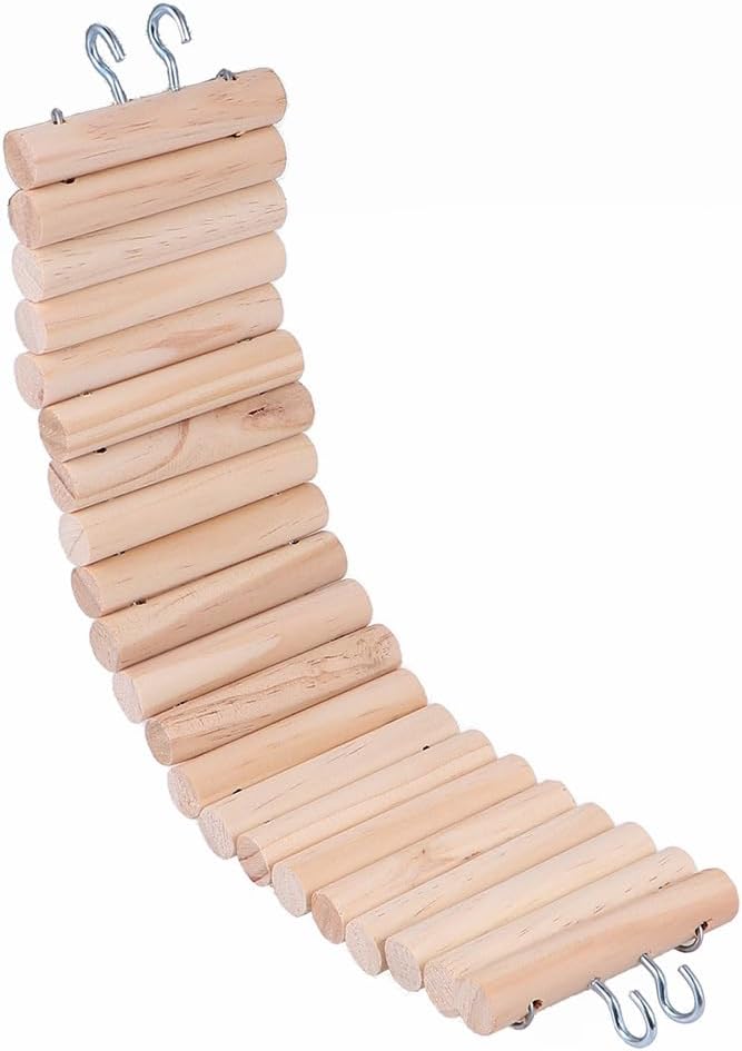 Wooden Hamster Ladder Bridge Chew Toy Small Animal Climbing Ladder for Pet Cage Accessory Supports Balance Coordination with Easy Hanging Design 15.74X2.95X0.39In