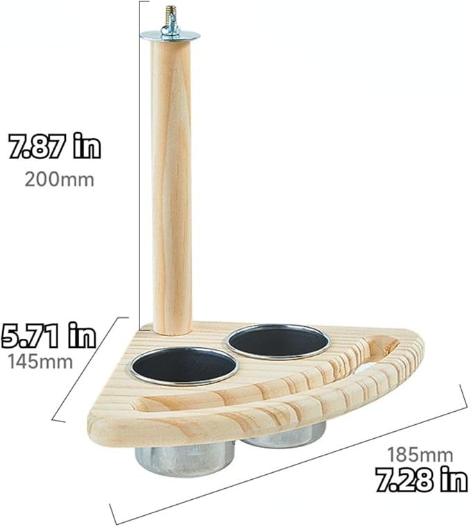 Bird Perch, Parrot Platform Wood Stand with Feeding Bowl Cups Bird Toys Parrot Cage Accessories for Parakeet Lovebird Cockatiel Conure Budgie Small Animals