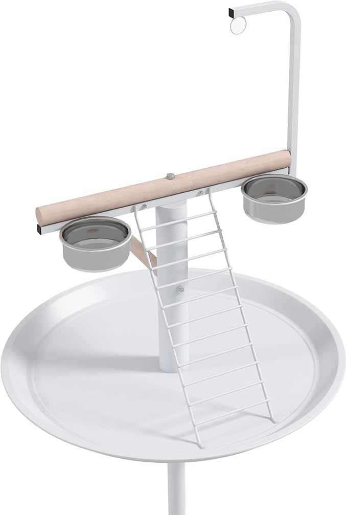 PawHut Bird Stand, Parrot Stand with Wheels, Perches, Stainless Steel Feed Bowls, Round Tray, Bird Play Stand for Indoor Outdoor, White
