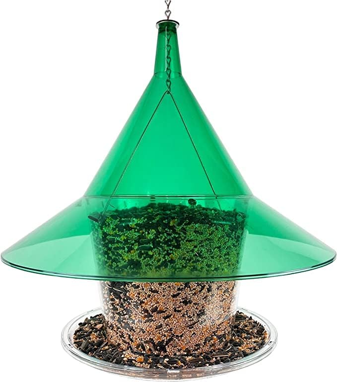 Sky Cafe - Squirrel Proof Bird Feeder for Outside - Large, 17 in. Diameter, 1.5 Gallon Birdseed Capacity - Made in USA (Emerald Green) - Free Squirrel Mug
