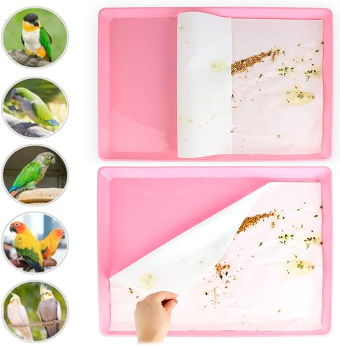 Firdnyohs 100PCS Bird Cage Liner Papers, Disposable Cage Paper Liners Precut Absorbent Cushion Pad Mat Accessories for Pet Bird Parrot (White)