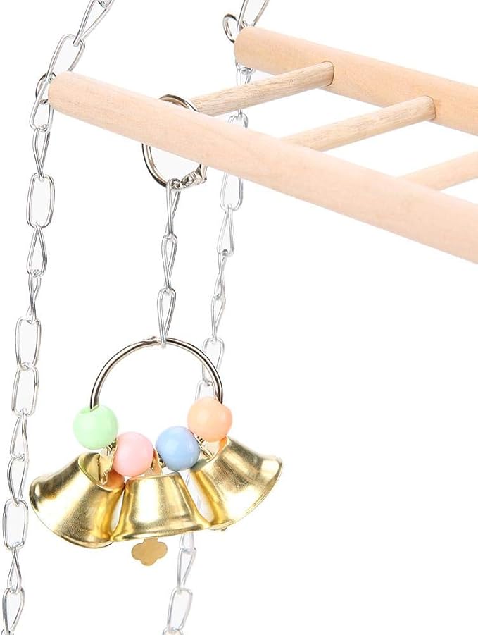 ZJchao Wooden Bird Ladder Toy for Parrots & Medium Birds – Hanging Climbing Bridge with Double-Layer Steps, Swing Design, Compatible with Most Standard Cages