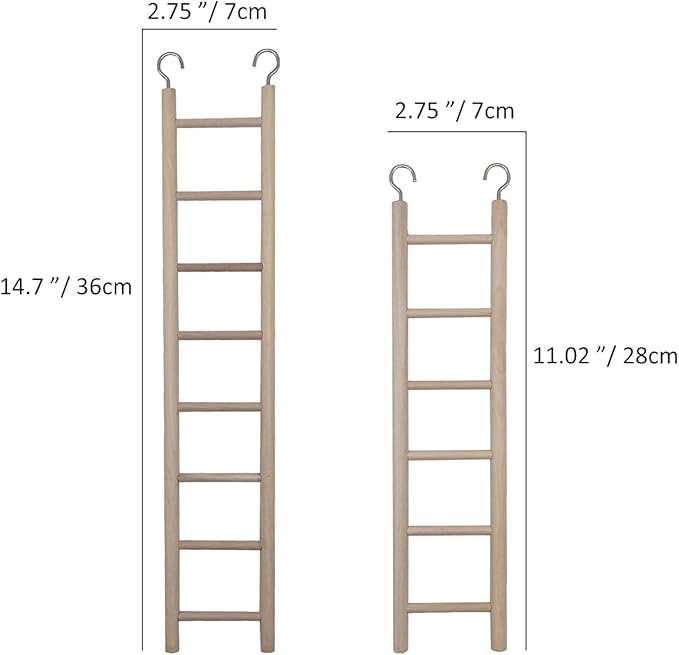 2pcs Birdie Basics Wooden Ladder for Bird Cage Climbing Ladder Toy for Parakeets Parrots Cockatoo (6 Step & 8 Step)