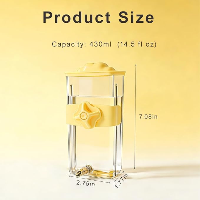 14.5 Fl Oz Automatic Bird Water Dispenser with Spring Valve, Clear Cage Water Drinker for Parakeets, Cockatiels, Budgies, Finch, Lovebirds & Canary(Yellow)