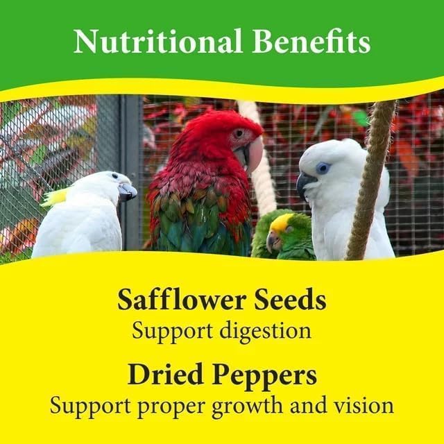 Pet Products Premium Parrot Bird Food Seeds with Probiotics, Natural Dry Bird Food Mix for Parrots, Macaws, Cockatoos, African Greys, and Conures, 8 lb Bag