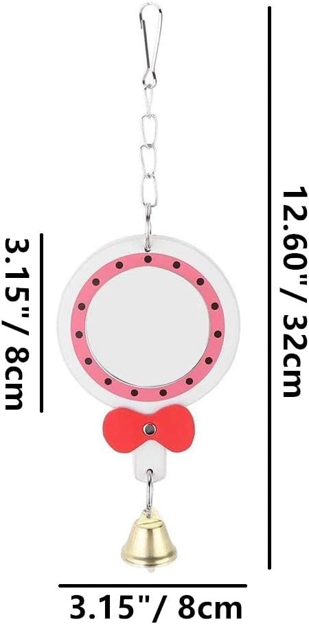 Bird Mirror Toy with Bell Swing Hanging Ringer Leather Mirror Toy Parrot Cage Accessories Decoration for Small and Medium Parakeet Cockatiel Finch Lovebird Conure Budgie Cockatoo African Grey (A)