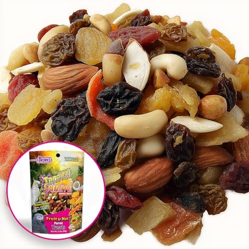 Tropical Carnival Brown’s Gourmet Small Hookbill Food & Fruit & Nut Parrot Treat Bundle – Vitamin-Fortified Daily Diet & Reward Mix for Parrots, Conures & Small Hookbills – 10 lb + 12 oz