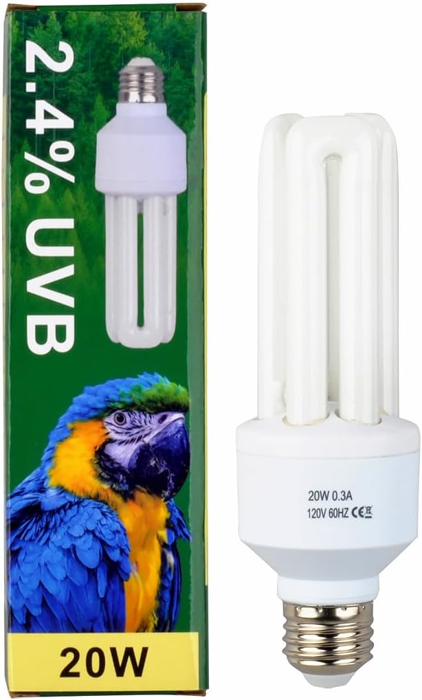 Sundew 2.4% UVB Bird Light Bulb, 20W E26 Avian Lamp | Full Spectrum UVA/UVB Light for Parrots, Cockatiels, Conures & African Greys | Promotes Vitamin D3 Synthesis & Feather Health, High CRI