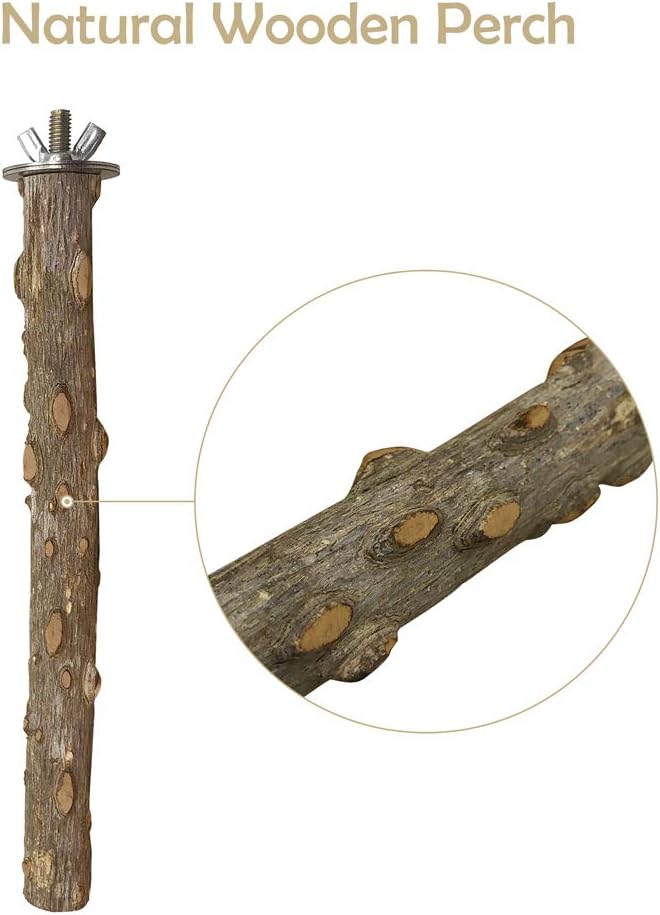LIMIO Bird Perch 4 PCS Natural Wood Stand Parakeet Toys Bird Cage Accessories for Parrots Conure Supplies Budgie Platform