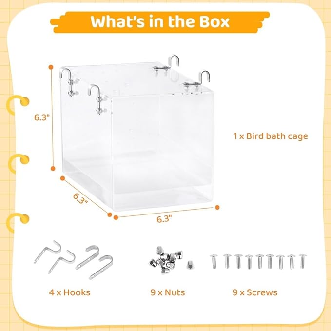 Bird Bath for Cage, Clear Bird Cage Hanging Bath Box, Small Bird Bathing Tub, Bird Cage Accessories for Cockatiel, Conure, Parakeet, Blue (Medium)
