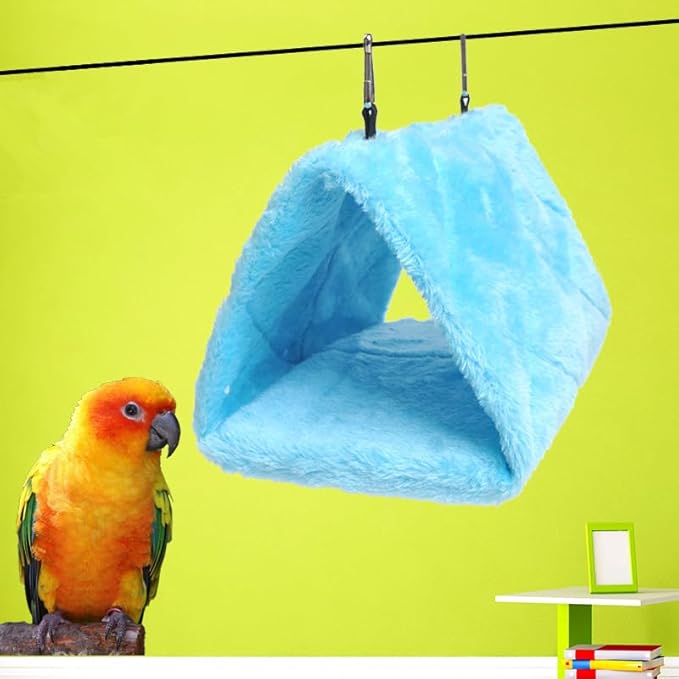 2 Pack Warm Bird Nest House Bed Hanging Hammock Sleeping Bed Plush Hanging Snuggle Cave Happy Hut for Pet Parrot Parakeet Cockatiel Conure Cockatoo African Grey Macaw(Blue&Grey)