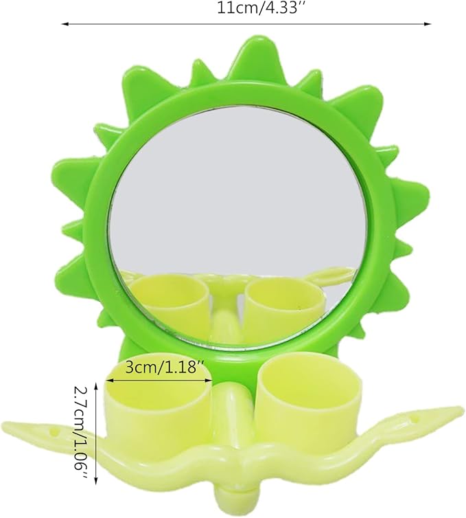 Parrot Mirror for Cage Hanging Bird Feeder with Plastic Perch Food Water Bowl Feeding Cups Easy to Install Bird Mirror with Perch