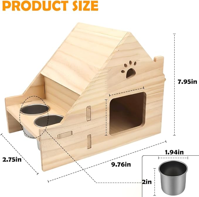 DQITJ Bird Wooden Nest with 2 Pcs Stainless Steel Food Bowl Cage Breeding House for Small Bird Conure Lovebird Finch Parrot Parakeet Cockatiel Budgie