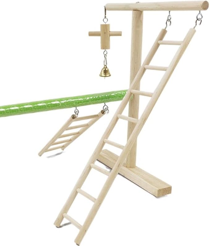 Wooden Bird Ladder Toys, Natural Wood Step Ladders Scratcher Perch Climbing Toys Bird Toys for Parakeets, Parrots, Cockatoo and Lovebirds(B)