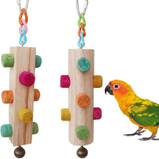 Wood Parrot Chew Toys,2 pcs Bird Cork Toys for Small Medium Birds Parrot,Woodpecker Feeding Toy for Parakeets, Conures, Budgies, Finches Conure Cockatiel, Cockatoos etc