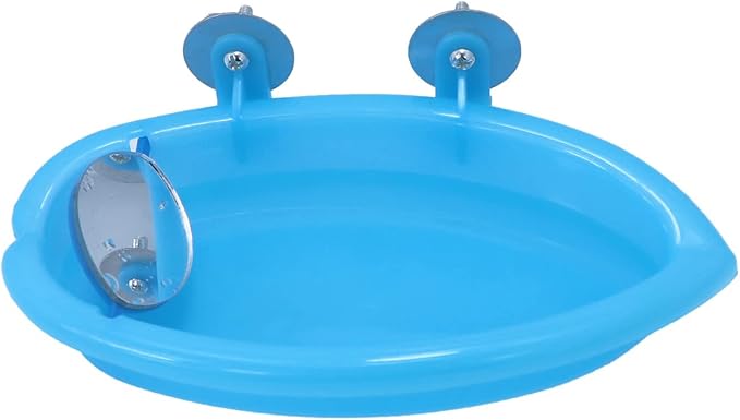 Wontee Bird Bath Parrot Bathing Tub Bird Mirror with Perch Toys for Budgies Parakeets Cockatiels Lovebirds Finches Canaries (Blue (B))