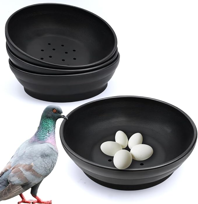 DQITJ 4 Pack Bird Nest Bowl Plastic Racing Pigeon Breeding Hatching Nest Box Birdcage Egg Basin for Pigeon Chicken Doves Quail Bird (Dia: 8.6 Inches, Black)