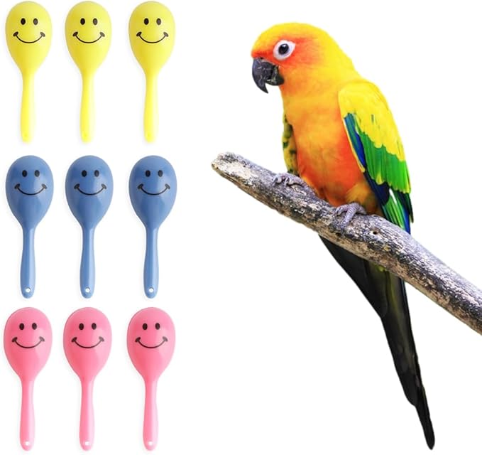 DQITJ 9 Pcs Colourful Mini Ball Sand Hammer Parrot Rattle Shaker Musical Sound Toy Intelligent Sand Hammer Foot Toy for Bird Parrot Cockatiel Conure Lovebird Parakeet Canary (Colors May Vary)
