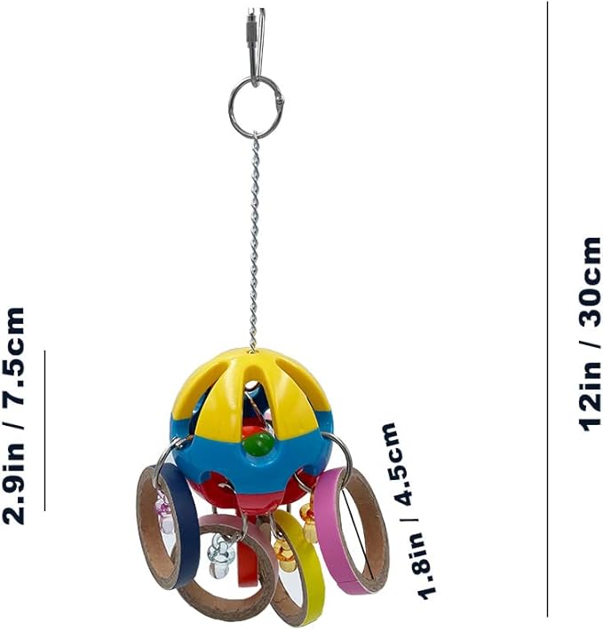 Bird Parrot Plastic Ball Toys with Colorful Cardboard Bagel and Acrylic Pacifiers for Parrot African Grey Cockatoo Cockatiel Sun Conures