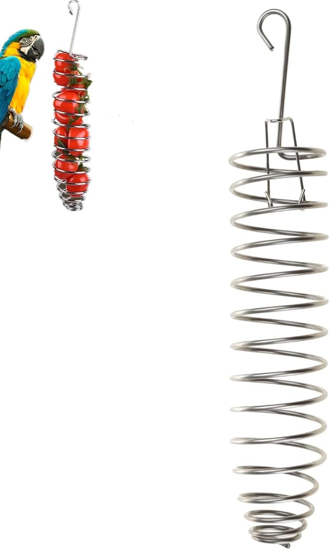 Bird Food Holder Parrots Foraging Toys for Birdcage Hanging, Stainless Steel Bird Treat Feeders Food Basket for Parakeet Cockatiel African Grey Conure Cockatoo Macaw