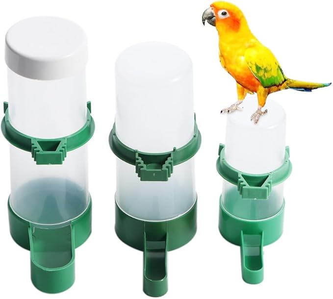 Automatic Water Drinker and Food Dispenser - Hanging Bird Feeder With Clip for Parrots Cages (M-Drinker)