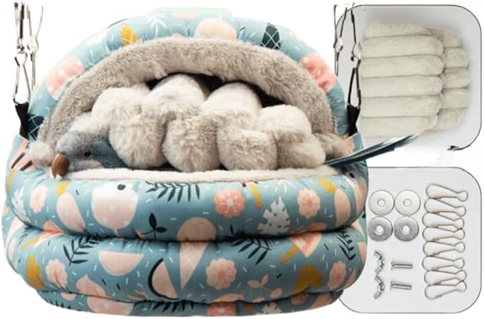 Winter Warm Nest for Parrot Warm House Bird Nest Winter Hanging Hammock Birds Sleeping Bed Parrot Hideway Bed Washable for Quaker Parakeet Cockatiels Budgies Lovebird (Blue,Small)