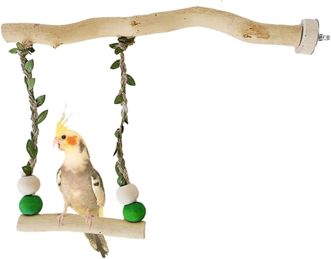 Bird Stand Swing Toys,Natural Wood Cage Accessories for Parakeets,Suitable for Budgerigar, Parakeet, Conure, Cockatiel, Mynah, Love Birds, Finches and Other Small Parrot Birds(S)
