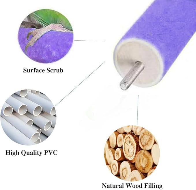 2Pcs 6.1Inch Purple U Shape Rough-surfaced Sands Stick Bird Perches Bird Cage Perches Toy for Regular to Large Bird Amazon, Grey Parrots, Parakeets,Macaw