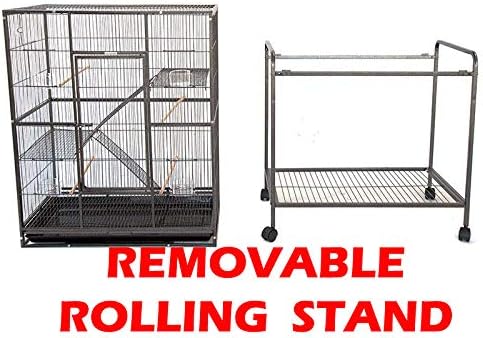 Mcage Extra Large Wrought Iron Double Cage with Center Slide Out Divider 3-Levels Ferret Chinchilla Sugar Glider Cage with Removable Rolling Stand