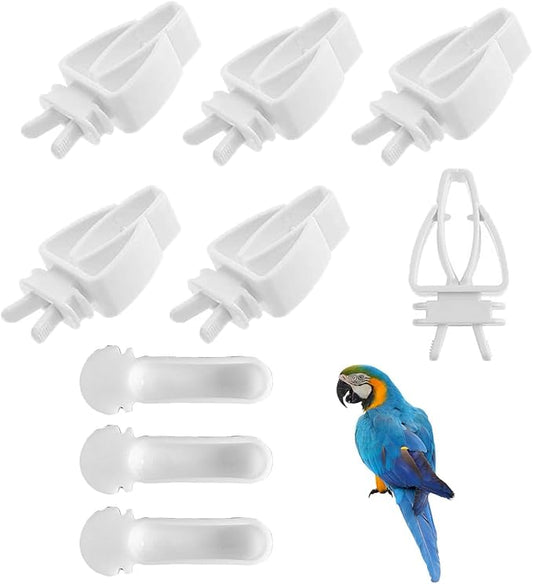 9 Pack Bird Cage Feeder Clips Seed Food Cup Bird Treats Dispenser Set Small Bird Cage Food Holder for Parakeet Canary Finch Leafy Green Broccoli Apple Slice Millet Spray Nutrition Diet Portion