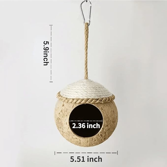 Nest for Birds Bird Nest House Natural Coconut Shell Simulation Birdhouse Grass Bird Hut Parakeet Nesting Box (Straw Rope - Small)