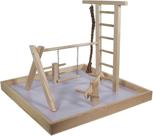 Penn-Plax Bird Life Wooden Playpen – Perfect for Conures, Ring Necks, Quakers, Amazons, and African Greys – Extra-Extra Large Size (Natural Brown)