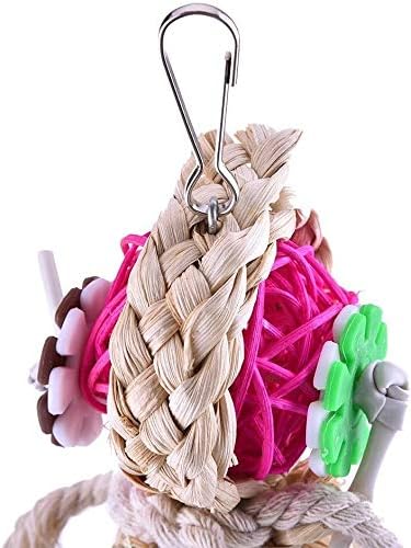 Litewoo Bird Chew Bell Toy Natural Straw Rattan Colorful for Parakeet Cockatiel African Grey Quaker Cockatoo Lovebird Caique Amazon Budgie Cage Accessories