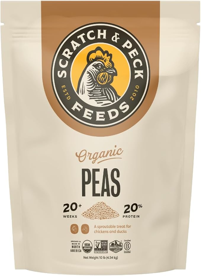 Scratch and Peck Whole Peas Chicken, Duck and Livestock Supplemental Grain - 10 lbs Bag - 20% Protein, Certified Organic and Non-GMO Project Verified Chicken Food