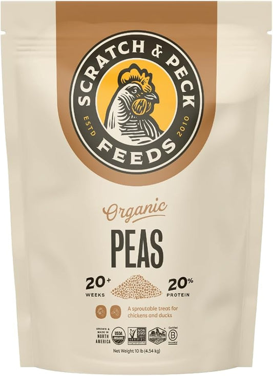 Scratch and Peck Whole Peas Chicken, Duck and Livestock Supplemental Grain - 10 lbs Bag - 20% Protein, Certified Organic and Non-GMO Project Verified Chicken Food
