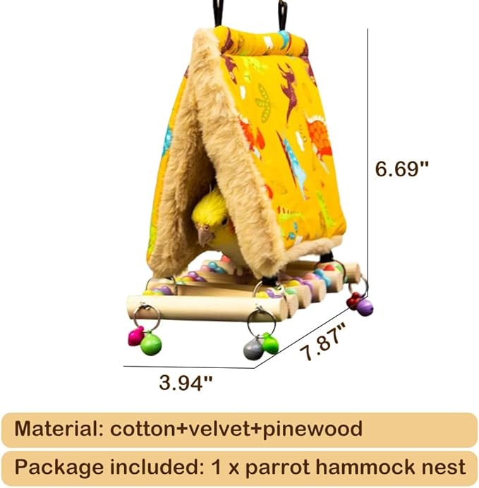 La La Pet® Hanging Parrot Hammock Nest with Wooden Perch Bird Sleeping Tent Parrot Habitat Bird Nest Bed Parrot Hideaway for Small and Medium Sized Birds Small