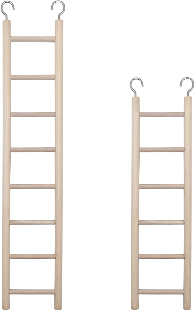 2pcs Birdie Basics Wooden Ladder for Bird Cage Climbing Ladder Toy for Parakeets Parrots Cockatoo (6 Step & 8 Step)