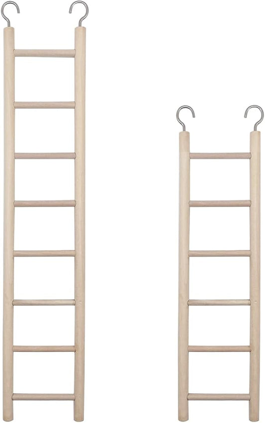 2pcs Birdie Basics Wooden Ladder for Bird Cage Climbing Ladder Toy for Parakeets Parrots Cockatoo (6 Step & 8 Step)