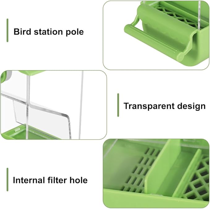 Automatic Bird Feeder with Perch, No Mess Transparent Parrot Food Dispenser for Small Medium Birds Parrots, Finches, Lovebirds, Canaries