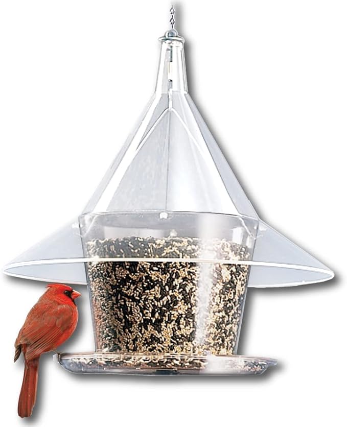 SKY CAFE - Squirrel Proof Bird Feeder for Outside - Large, 17 in. Diameter, 1.5 Gallon Birdseed Capacity - Made in USA by Arundale (Crystal Clear) - Free Mug