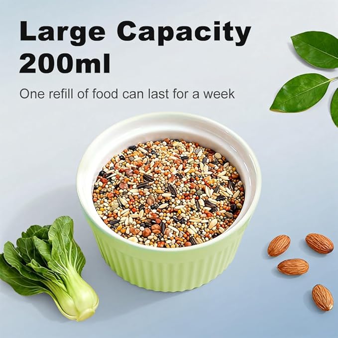 Bird Feeder for Cage Bowl, Ceramic Parrot Feeding Cups - Automatic Easy to Clean & Install, Dishwasher Safe Small Animal Food Water Bird Dish for Parrots, Cockatiels, Canaries(Green)