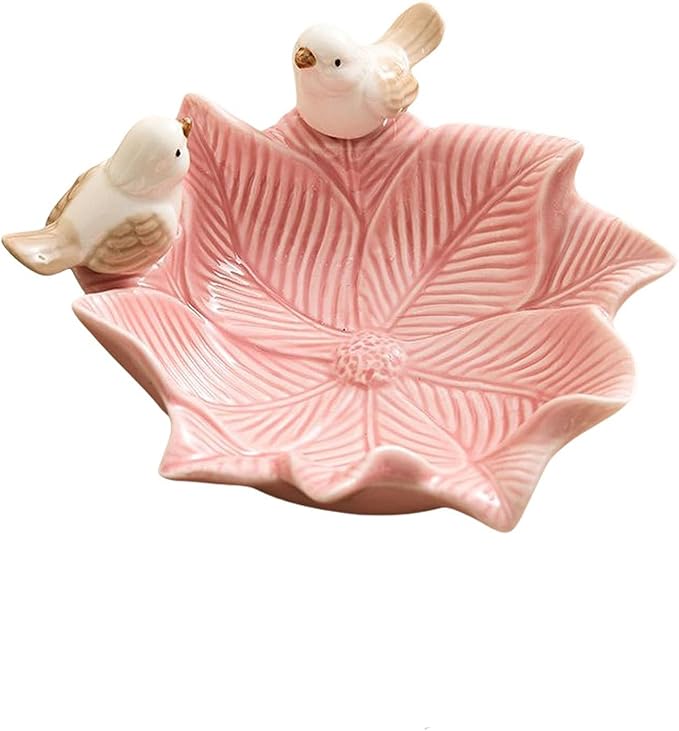 Bird Bath Bowl for Cage Bird Feeders Ceramic Guinea Pig Hamster Food Bowl Puppy Bowls Pink Decorative Plate Ideal Gifts for Women