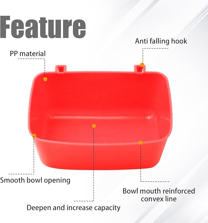 6 Pcs 21 oz Medium Feeder Drinker 5.5x3.5x2.3 Food Container Chicken Feeder Hanging Feeding Tray Bowl Box Trough Food Dispenser for Duck Goose Quail Chick Cat and Dog