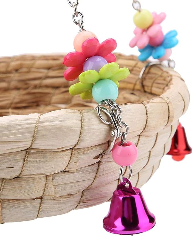 TOPINCN Nest Straw Reusable Bird Lovebird Bite Toy Basket Bed Hanging on Birdcage