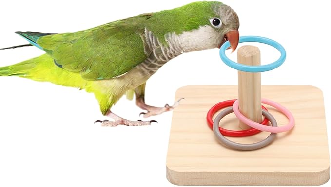 Bird Trick Tabletop Toys Wooden Ring Tower Toy for Parrot Parakeet Budgie Lovebird Intelligence Training