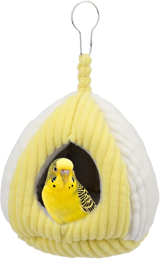 Hypeety Bird Nest Winter Warm Hammock Bed for Cage Bird Shed Hut Tent Cozy Hanging Nest House for Small Pet Parakeet Conure Cockatiel Budgies Lovebird Bird Cage Accessories (Yellow, M)